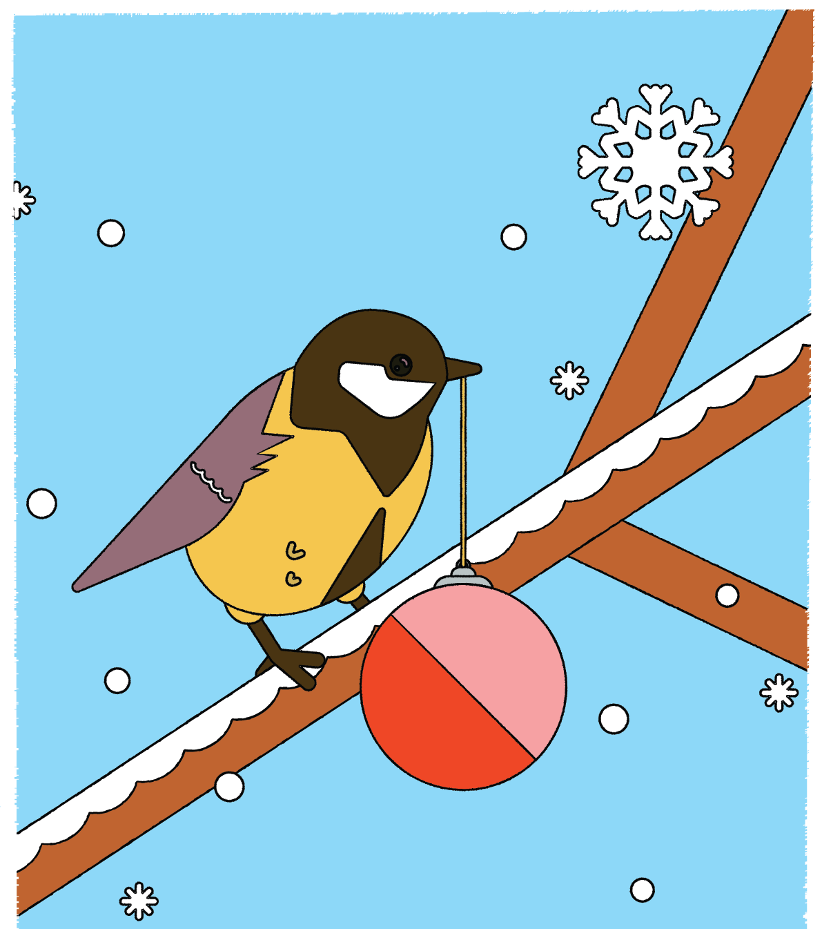 Kjøttmeis på lyseblå bakgrunn.ei grein - Klikk for stort bilde